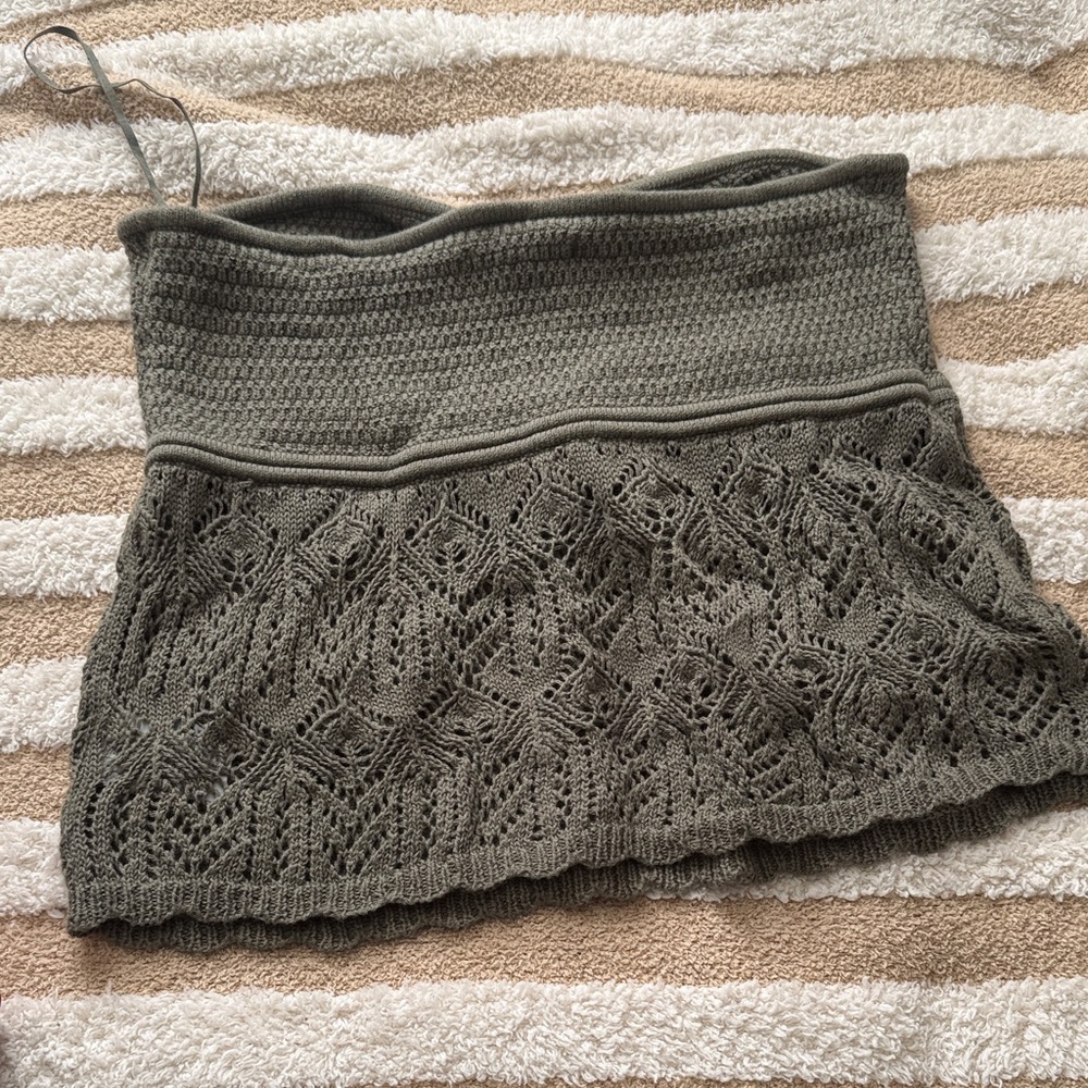 Olive Green Strapless Knit Top - Picture 3 of 4